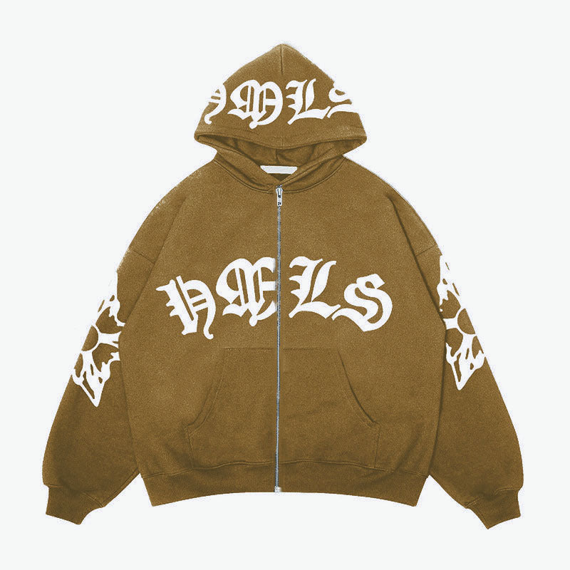 Zipper hoodie Gothic letter printed hoodie oversized hoodie - Korvel