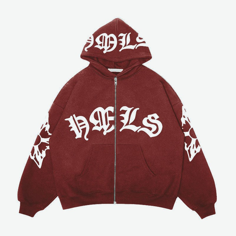 Zipper hoodie Gothic letter printed hoodie oversized hoodie - Korvel