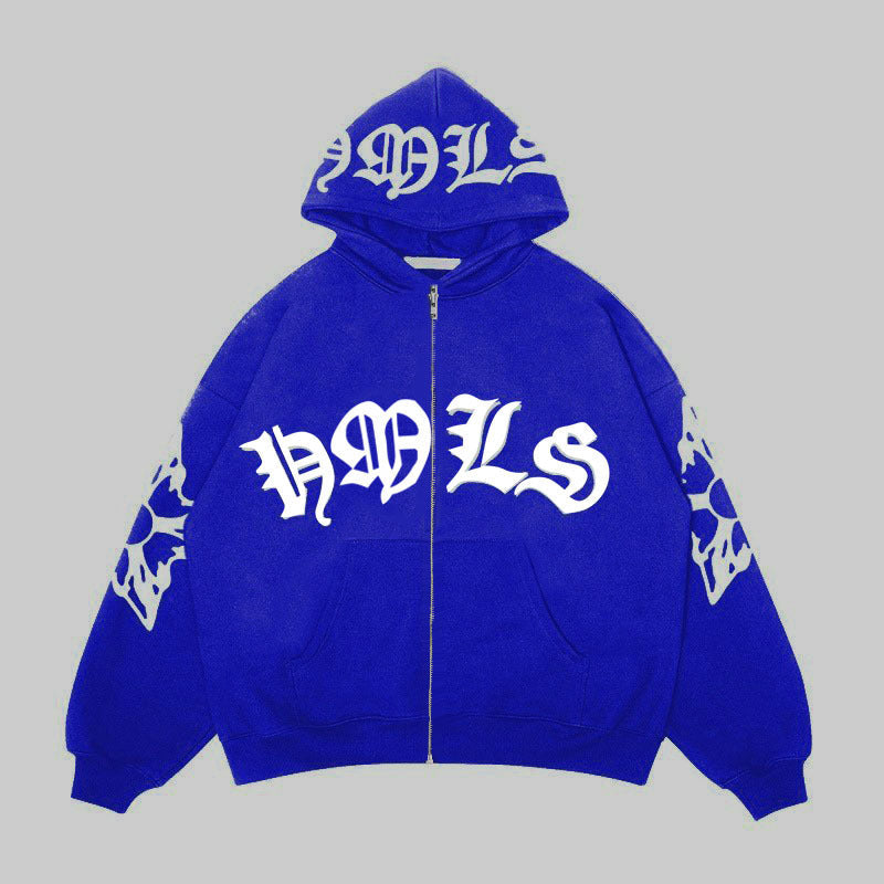 Zipper hoodie Gothic letter printed hoodie oversized hoodie - Korvel