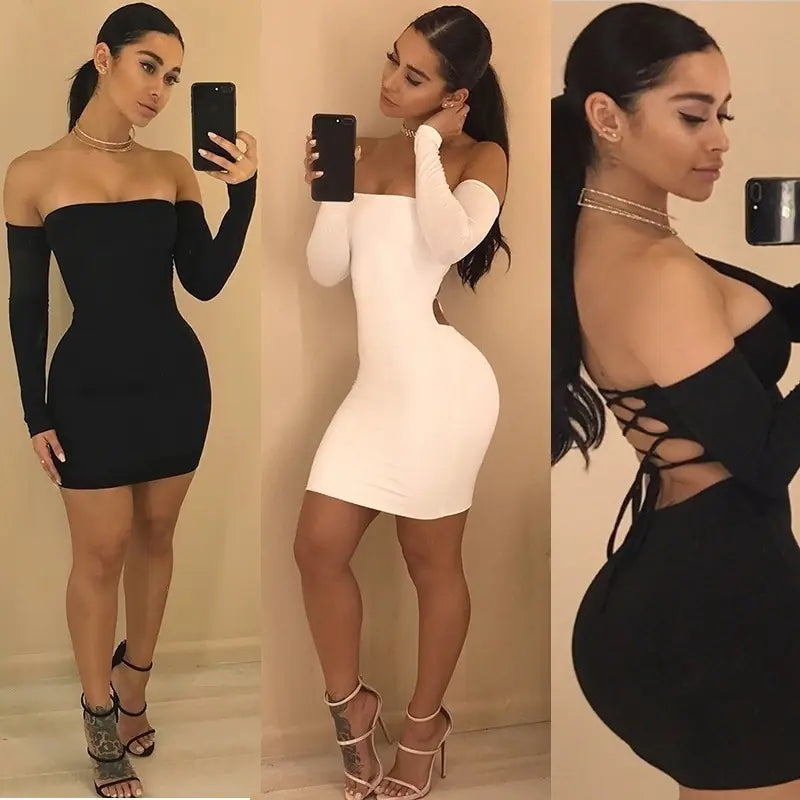 Vestido sin tirantes de manga larga y espalda descubierta para mujeres