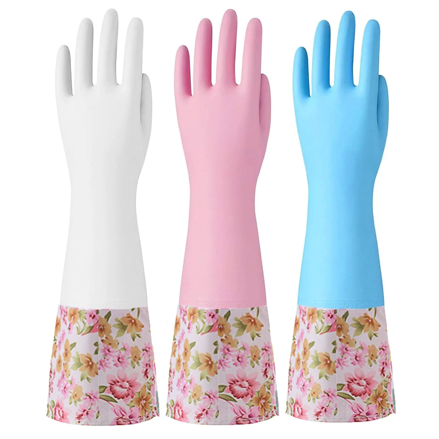 Gants de nettoyage en caoutchouc KINGFINGER - 3 paires en bleu, blanc, rose