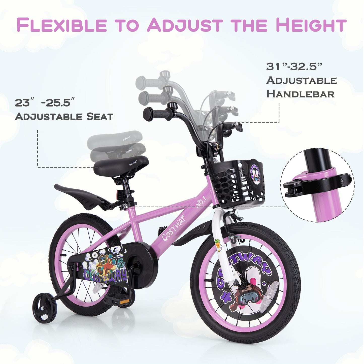 Bicicleta para Niños de 16 Pulgadas para Edades de 4 a 8 Años con Características Ajustables