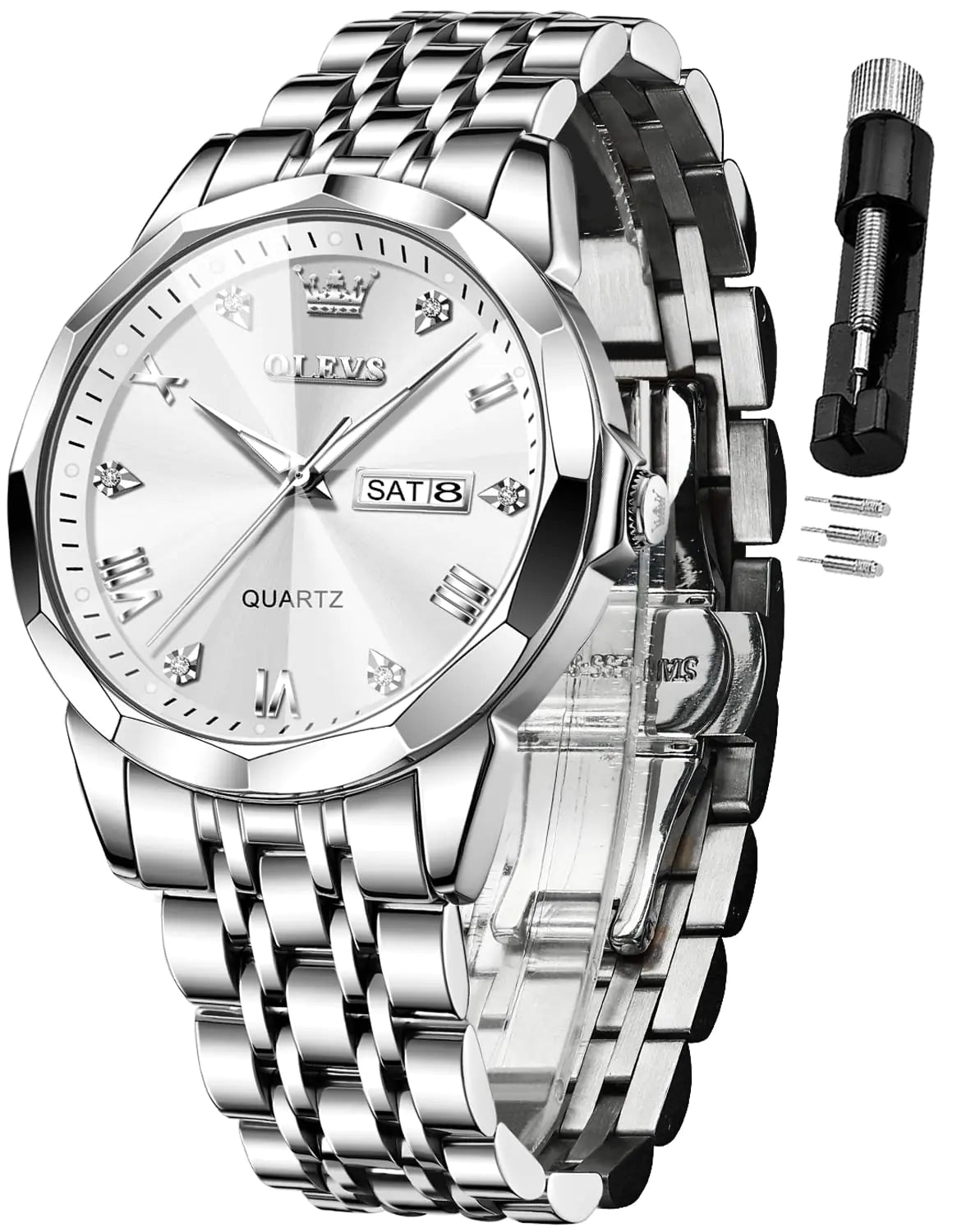 Montre analogique de luxe OLEVS pour homme en deux tons avec diamants