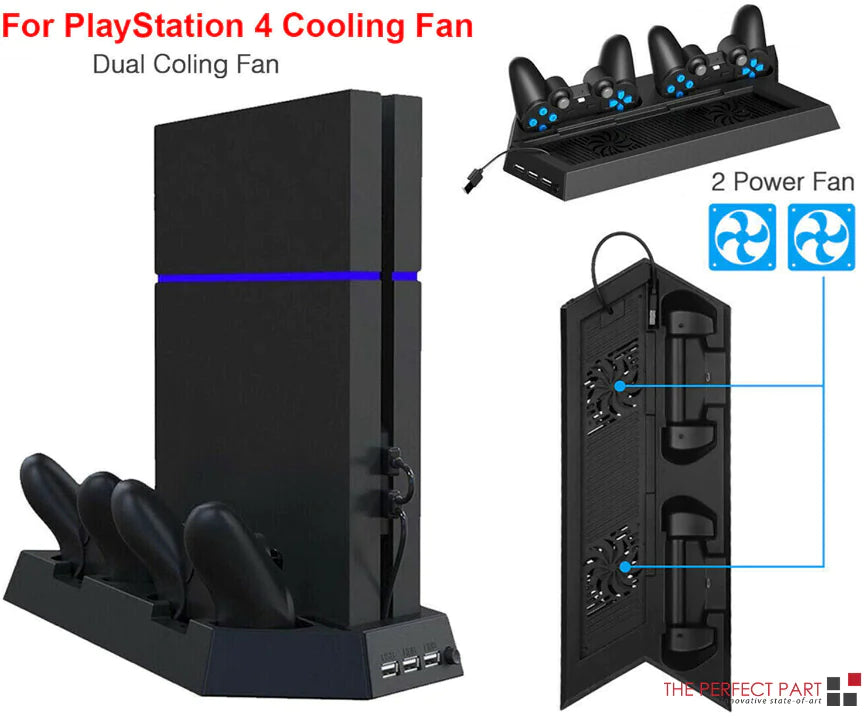 Estación de Enfriamiento PS4 con Soporte Vertical y Base de Carga Doble para Controladores