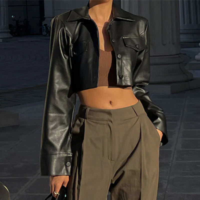 Faux Leather Cropped Jacket